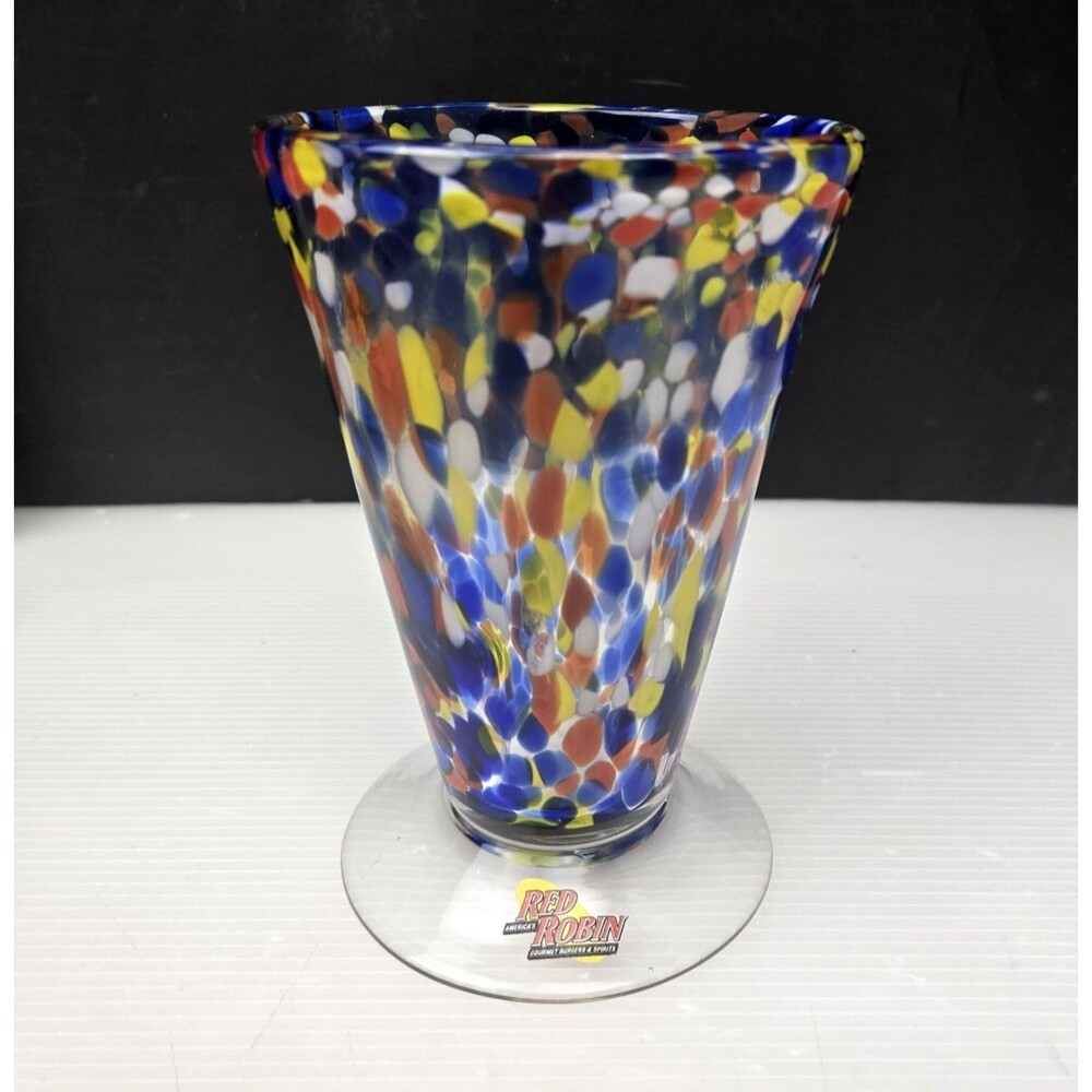Red Robin Hand Blown Art Glass Confetti Glass Margarita Cocktail Dessert Vintage